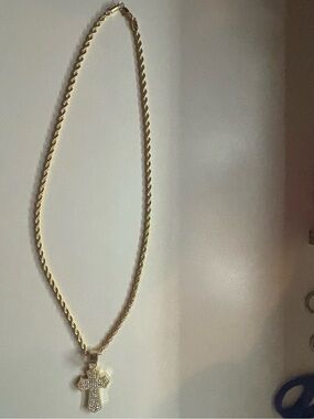 Men's Gold Cross Pendant Rope Chain Necklace